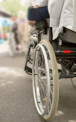 close up of wheel of  wheelchair