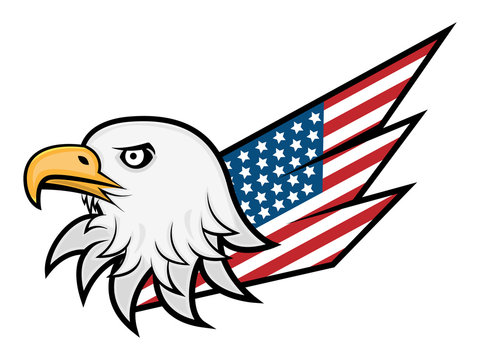 Eagle Head and American Flag Wing Logo Vector