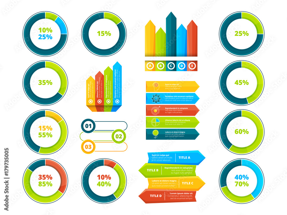 Poster pie graphs, vertical and horizontal arrows. infographic elements
