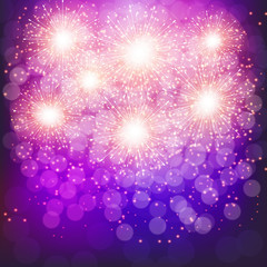 Brightly Colorful Fireworks. Lilac illustration .