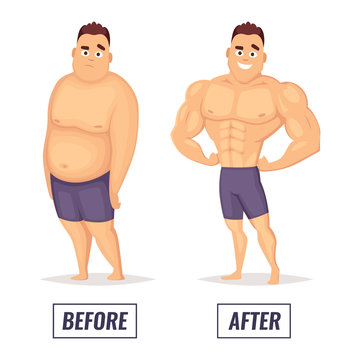 Two Characters Fat And Muscular Man. Visualization Of Loss Weight