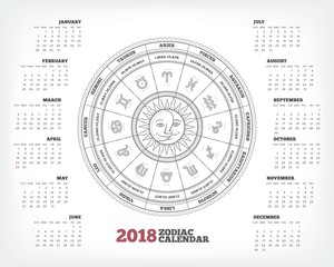 Zodiac circle 2018 year calendar poster vector illustration