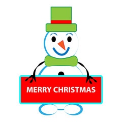 Snowman with label isolated on white background.