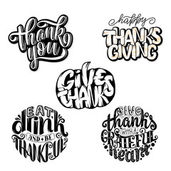 et of Hand drawn Thanksgiving typography quotes. Celebration lettering phrases.