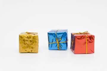 set colorful gift boxes on white background