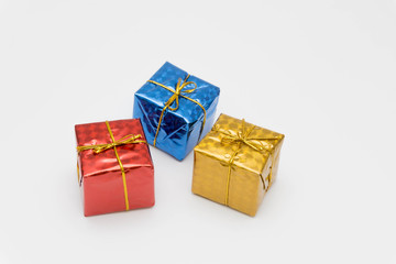set colorful gift boxes on white background
