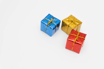 set colorful gift boxes on white background