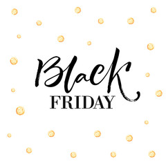 Black friday banner with golden dots and calligraphy inscription.