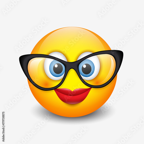 "Cute smiling emoticon wearing eyeglasses, emoji" fichier vectoriel