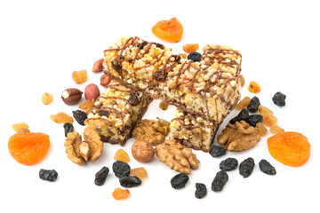 Granola (muesli, cereal) bar and its ingredients.