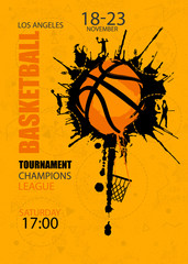 Fototapeta premium Design for basketball. Poster for the tournament. Abstract background. Streetball. Hand drawing texture, grunge style. EPS file is layered.