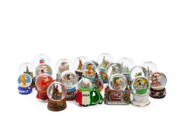 Snow globe travel souvenier destination isolated on white background