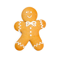 Christmas homemade gingerbread cookie on white