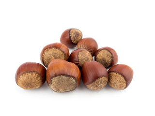 Whole hazelnuts isolated on white