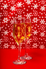 glasses of champagne and Christmas decorations