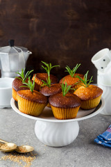 homemade hot sweet muffins with yoghurt and rosemary smell.