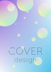 Cover fluid with round shapes. Gradient circles on holographic background. Modern hipster template for placards, banners, flyers, report, brochure. Minimal cover fluid in vibrant neon colors.