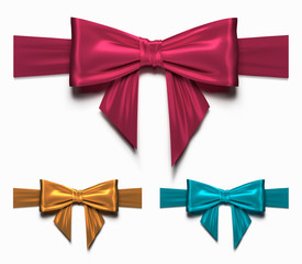 Set of gift silk bow and ribbon. collection realistic bows isolated on white background, top view, vector holiday Illustration.