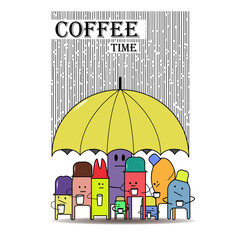 umbrella, rain, illustration , coffee, coffee shop, cappuchino, espresso
