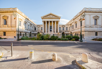 Street view with Justice building on the Foch boulevard during the morning light in Montpellier city in Occitanie region of France