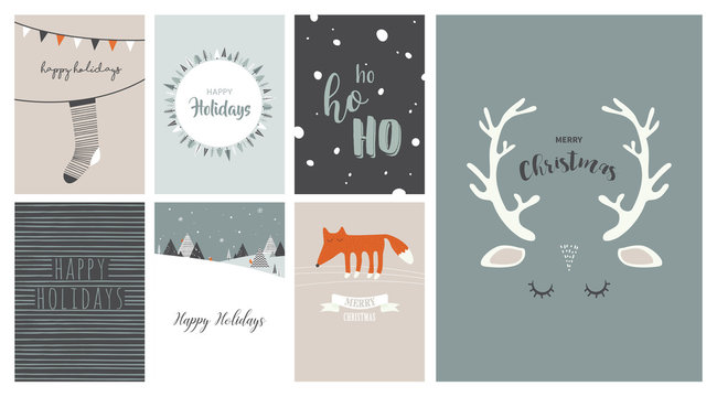 Merry Christmas cards, illustrations and icons, lettering design collection- no 3