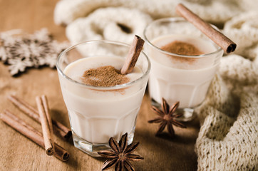 Traditional Eggnog Cocktail for Christmas Eve.