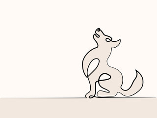Continuous line drawing. Cute dog sitting. Vector illustration
