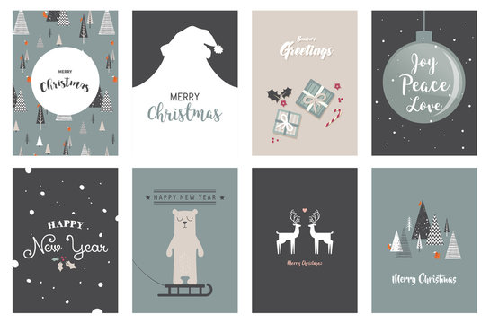 Merry Christmas cards, illustrations and icons, lettering design collection- no 5
