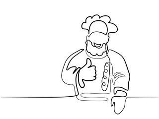 Continuous different width line drawing. Chef cook in uniform. Vector illustration