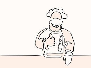 Continuous line drawing. Chef cook in uniform. Vector illustration