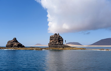 landscape in Lanzarote and La Graciosa island on the background, canary islands, Spain