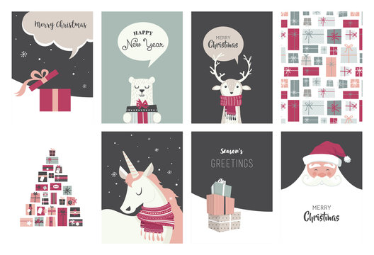 Merry Christmas cards, illustrations and icons, lettering design collection - no 8