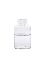 glass container half filled with liquid medicine
