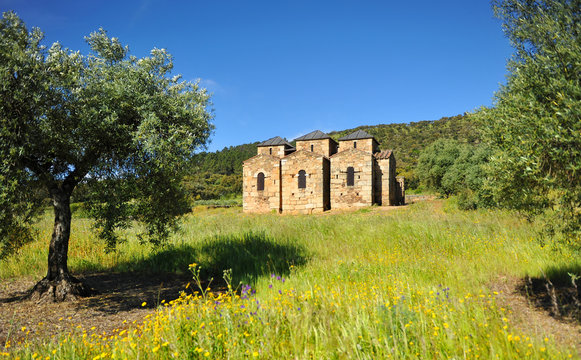 Tourism in Extremadura, Basilica del Trampal in Alcuescar, province of Caceres, Spain
