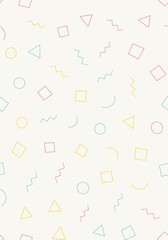 Seamless memphis pattern with light background with different shapes. Trendy memphis style. Vector repeating texture.