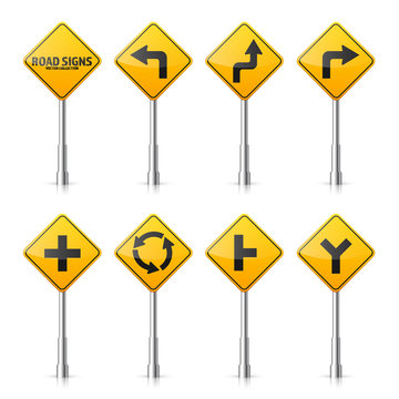 Road signs collection isolated on white background. Road traffic control.Lane usage.Stop and yield. Regulatory signs.