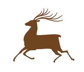 Fototapeta na wymiar Running deer, icon or symbol. Reindeer, animal silhouette. Vector illustration