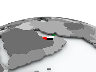 Flag of United Arab Emirates on globe