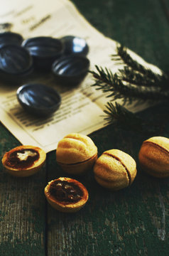 Homemade sweets with caramel and nuts for Christmas