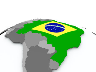 Flag of Brazil on globe