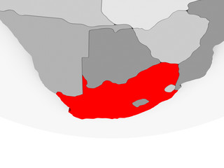 Map of South Africa on grey political globe