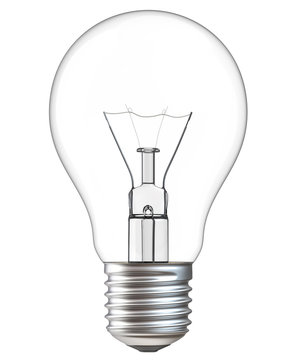 3d illustration of Light bulb isolated on white background. Realistic 3d rendering of incandescent lamp withe clipping path.