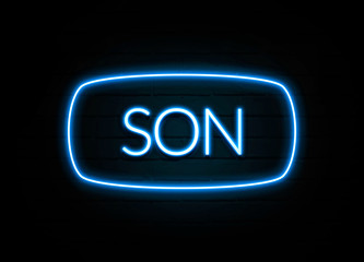 Son  - colorful Neon Sign on brickwall