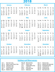 2018 Single Page Calendar Vertical Color