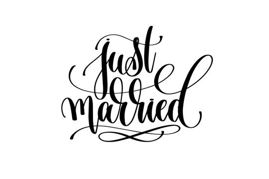 just married hand lettering inscription positive quote