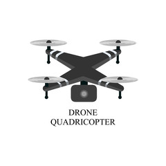 drone with action camera, logo , icon, black and white, EPS,vector illustration