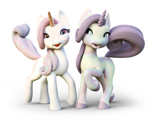 Cute toon fantasy unicorn's on an isolated white background. 3d rendering © Digital Storm