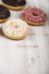 Multicolored donuts close-up
