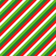 Christmas Candy Cane Four Color Stripes Vector Pattern in Red, White, Lime Green and Dark Green. Popular Winter Holiday Background. Diagonal Lines Texture Tile.
