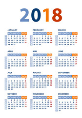 Calendar 2018 vector template